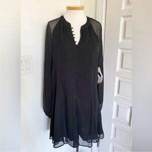NWT Joie Black Balloon Caviar Dress Long Sleeve Chiffon Classic LBD Size Medium